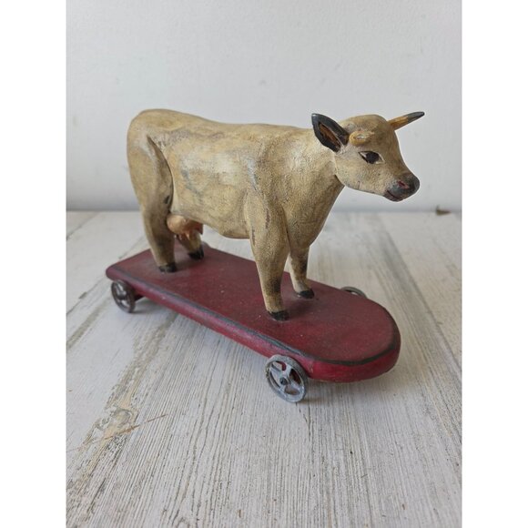 vintage Shrode cow cart pull toy country folk art primitive unique vintage Barn - Picture 1 of 9